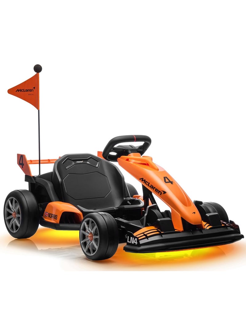 First Ride On 24V Electric Go Kart for Kids, Licensed Mclaren Drift Kart w/Adjustable Seat, 7.5 MPH Battery Powered Crazy Cart for Kids, Ride on Go Cart with Fast Two 200W Motors (24V) - Image 1